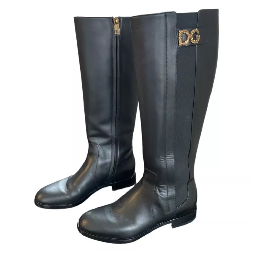 AUTHENTIC DOLCE & GABBANA Stivali Amore DG Logo Knee High Boots Size 37 US 6.5